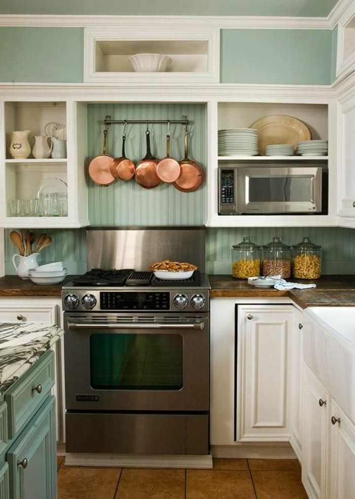 κουζίνες σχεδιασμού κουζίνας τοίχου ξύλινα χρώματα ανοιχτό πράσινο πλακάκια δαπέδου
