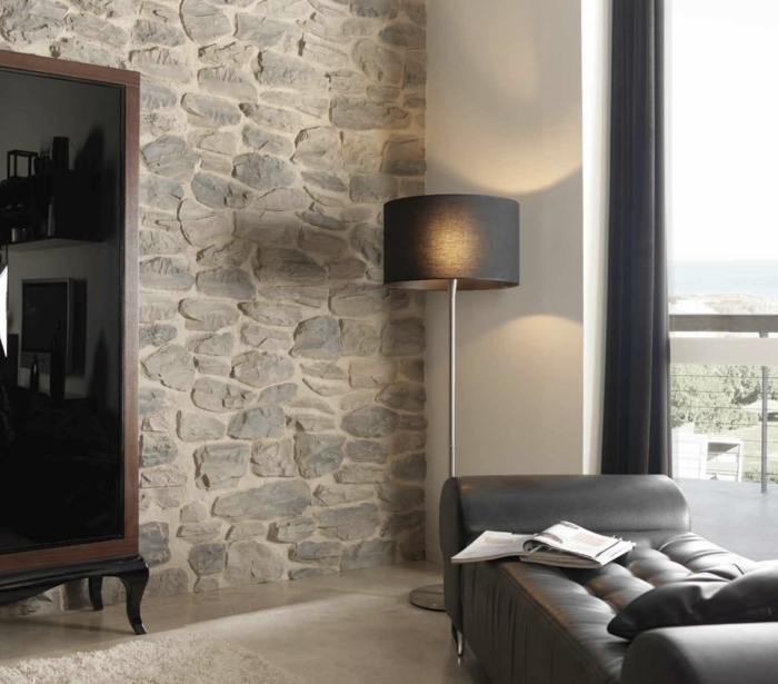 wall panels stone look relaxation area relax chair wardrobe