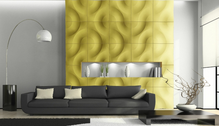 paneles de pared salón amarillo hermosa decoración de la pared