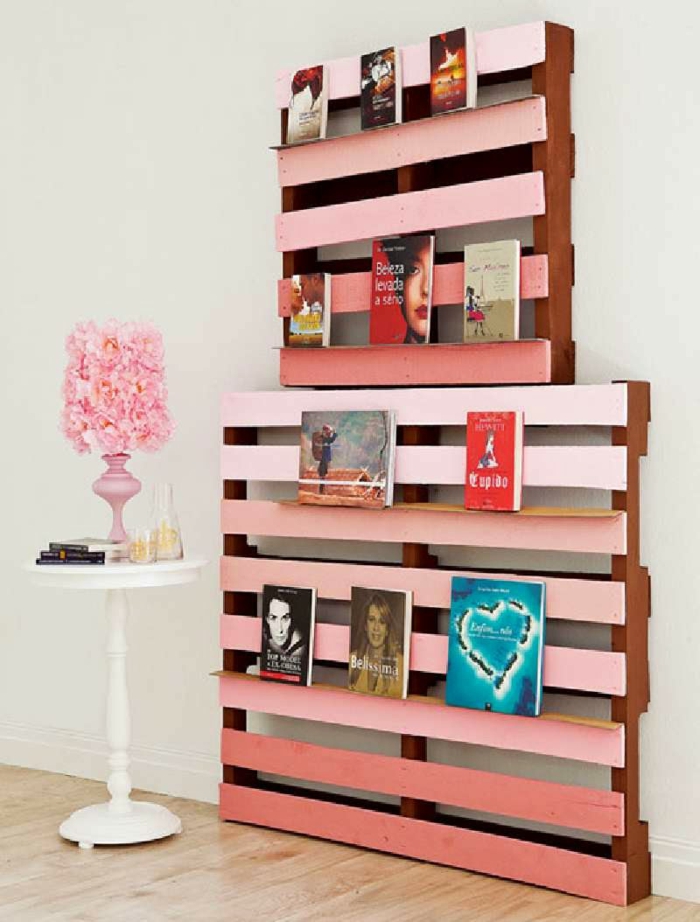 nástěnné regály knihovny sami staví dřevěný nábytek dřevěné palety
