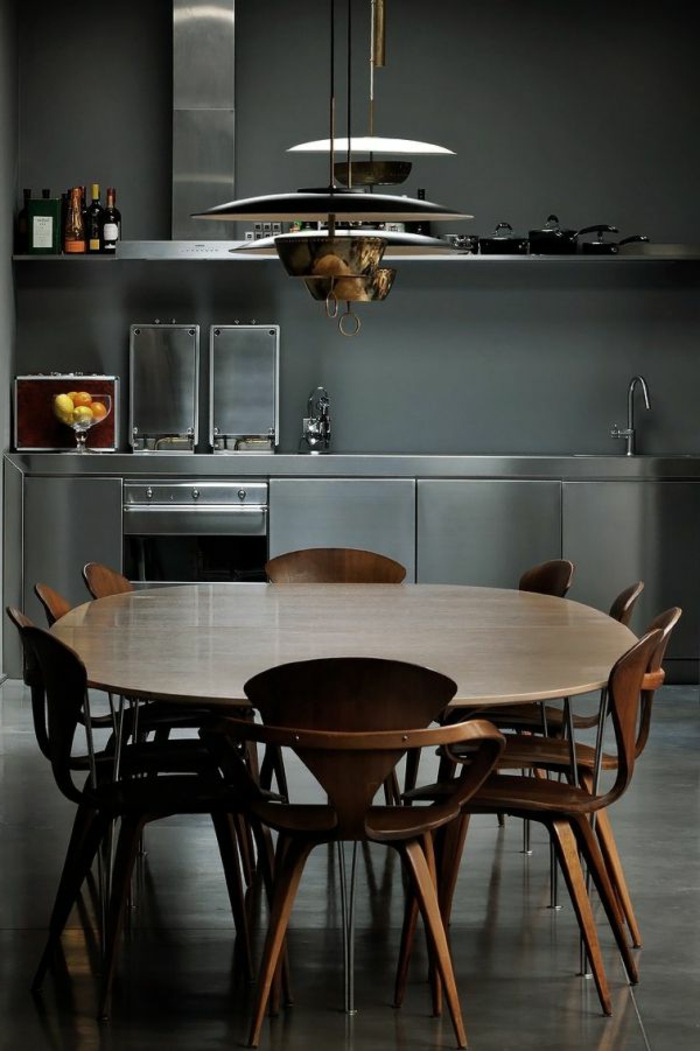 wanfarben nápady domácí dekorace kuchyně kulaté jídelní stůl závěsné světla