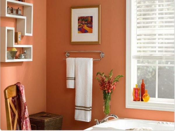 温暖的配色方案杏橙色墙漆浴室