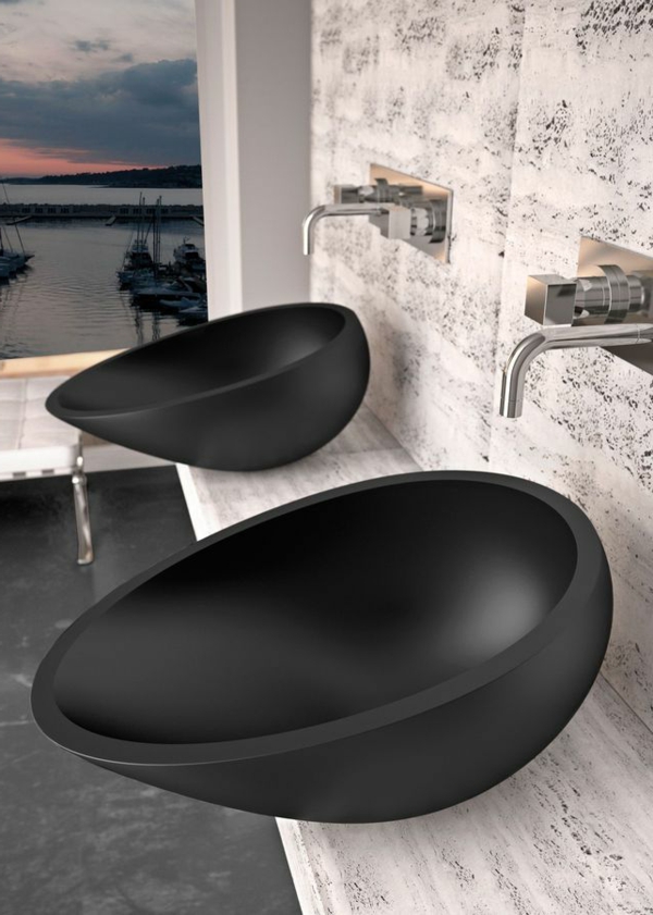 fregadero moderno baño negro modernista chic