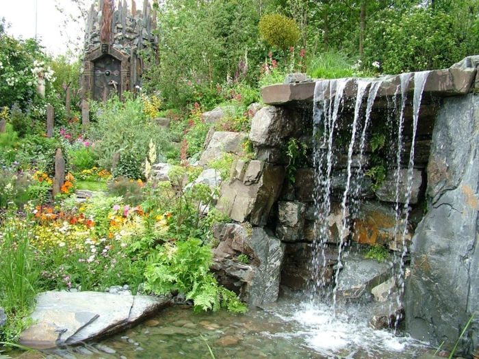 καταρράκτη στον κήπο ιδέες κηπουρικής φύτευση νερού