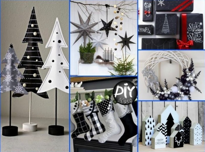 Ideeën voor de decoratie van Kerstmis zwart wit