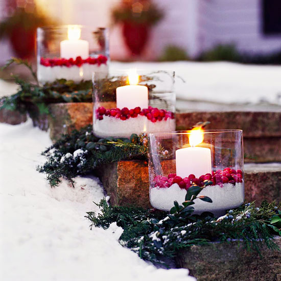 زينة عيد الميلاد الحلي مدخل سلالم الشموع التوت البري