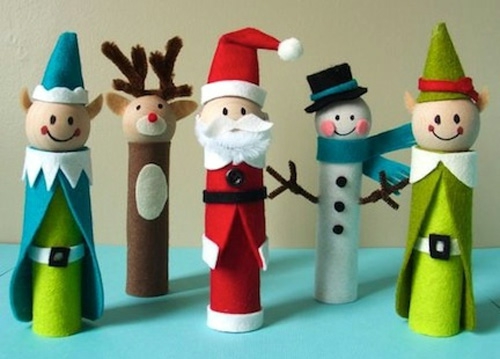 Muñecas de fieltro hechas a mano de Navidad cilíndricas y coloridas