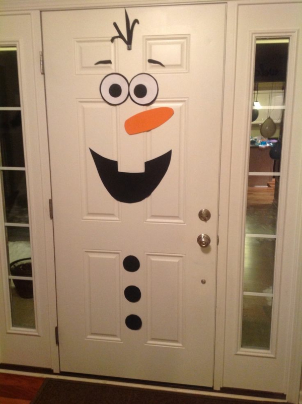 joulu käsityöt lasten kanssa lumiukko olaf ovien koristelu
