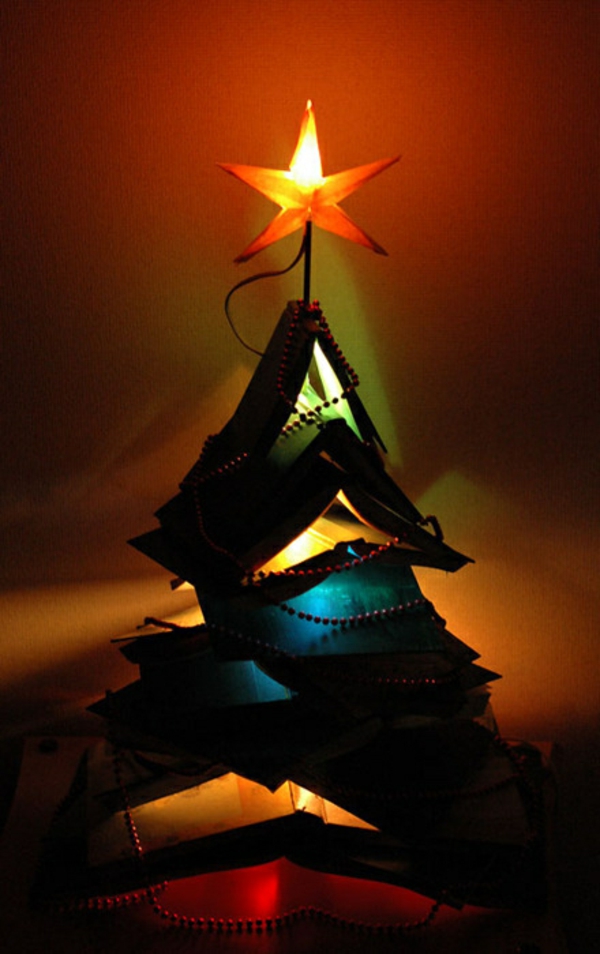 Christmas tree make a book stack with a star