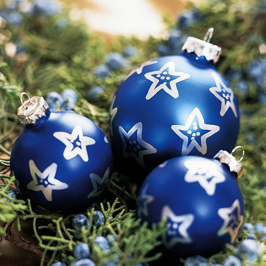 christmas decorations make balls navy blue with stars