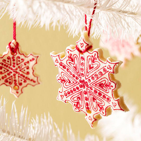 Christmas decorations make filigree snowflakes red decorated