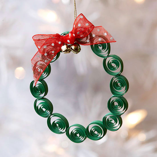 Christmas decoration tinker paper wreath with red ribbon and beads