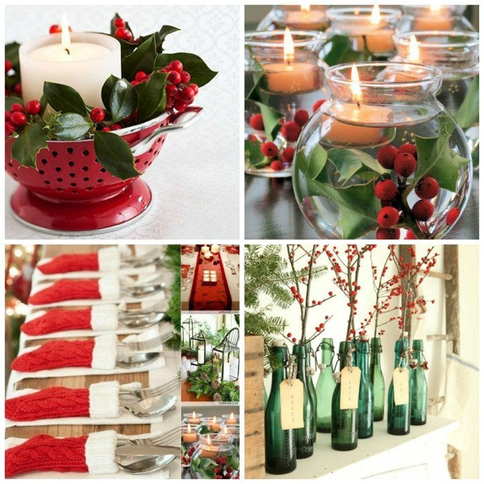 Χριστουγεννιάτικη διακόσμηση DIY ιδέες upcycling κουζίνα κόσκινο κεριά γυάλινα μπουκάλια