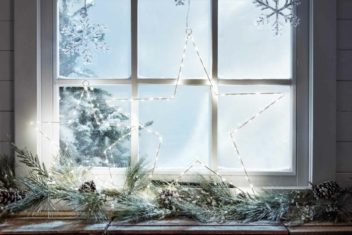 Χριστούγεννα διακόσμηση παράθυρο φώτα νιφάδα χιονιού