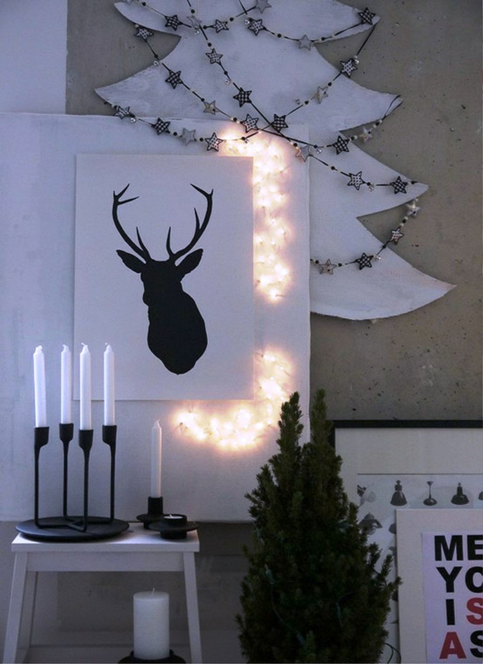 Kerstdecoratie ideeën Skandinavische stijl kaarsen kerstboom
