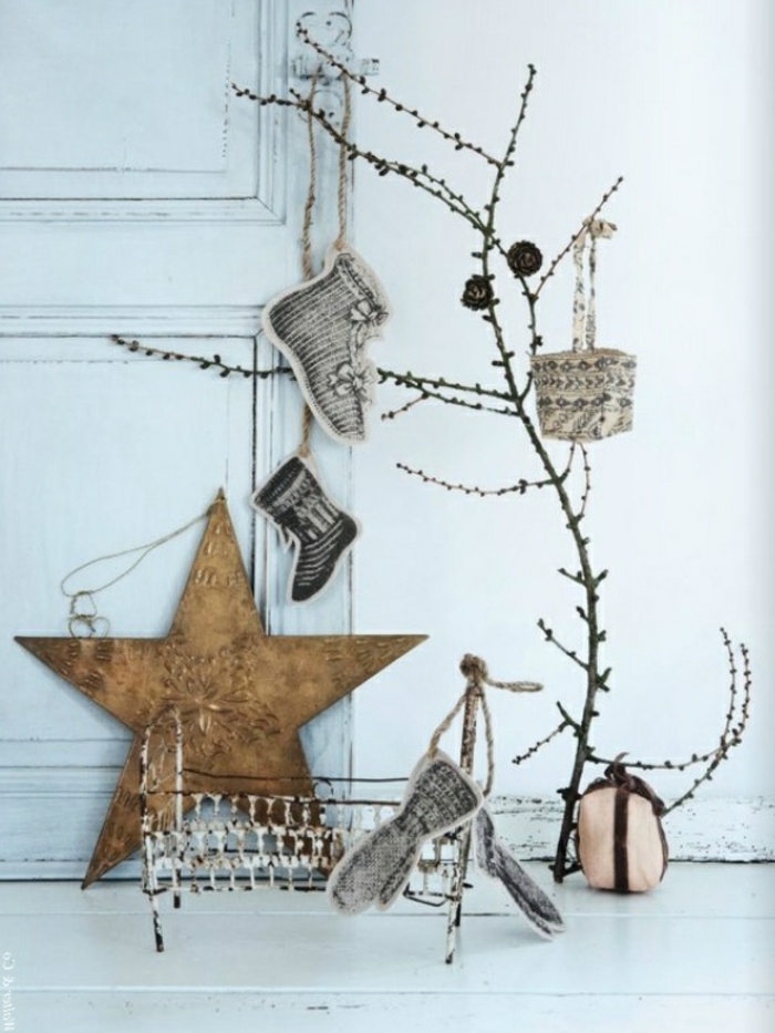 vánoční výzdoba nápady skandinávský styl vánoční hvězdy větve