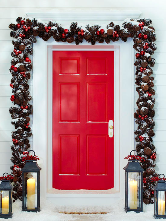 joulu koriste ideoita talvi ornamentti sisäänkäynti ovi garland