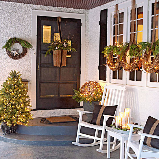 kerst decoratie ideeën winter ornament kransen veranda versiering