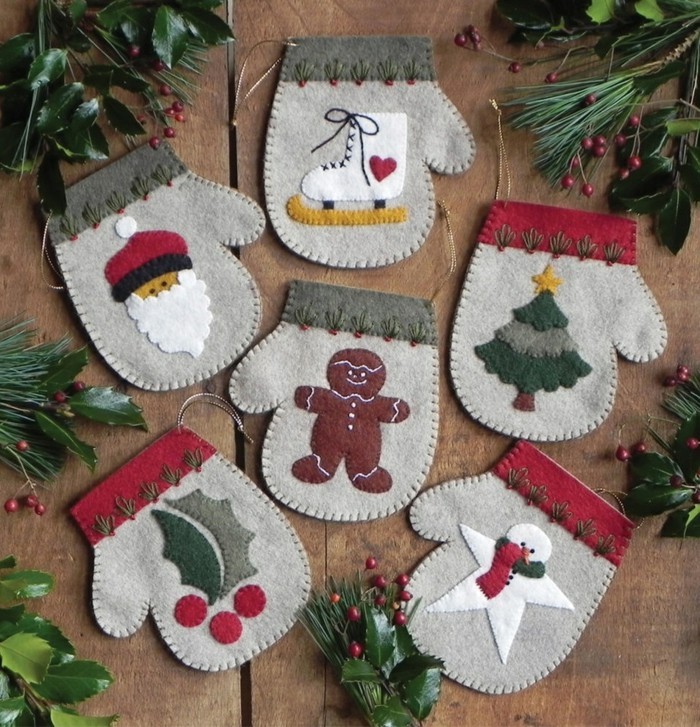 sewing christmas decoration with felt to christmas