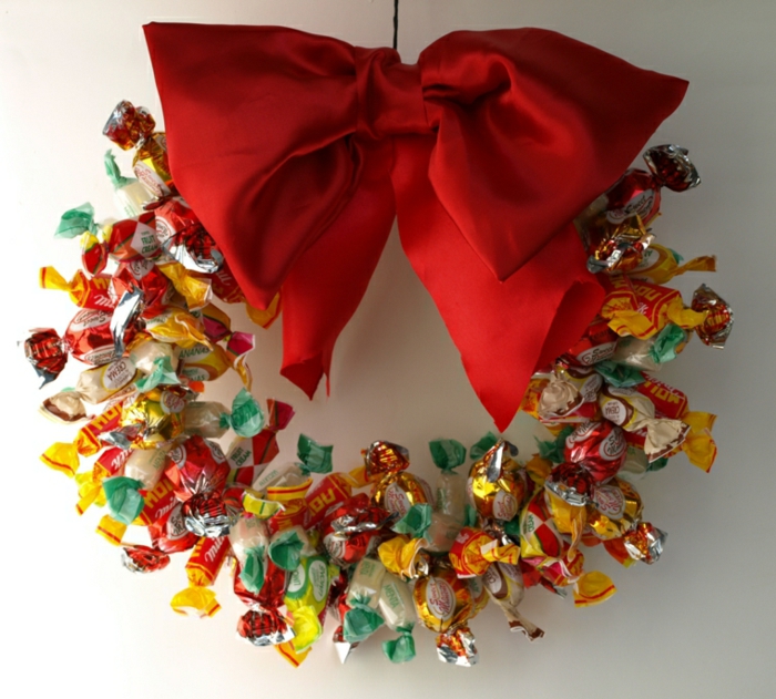 عيد الميلاد الديكور أفكار الفيروز عيد الميلاد اكليلا من الحلويات DIY القوس الأحمر