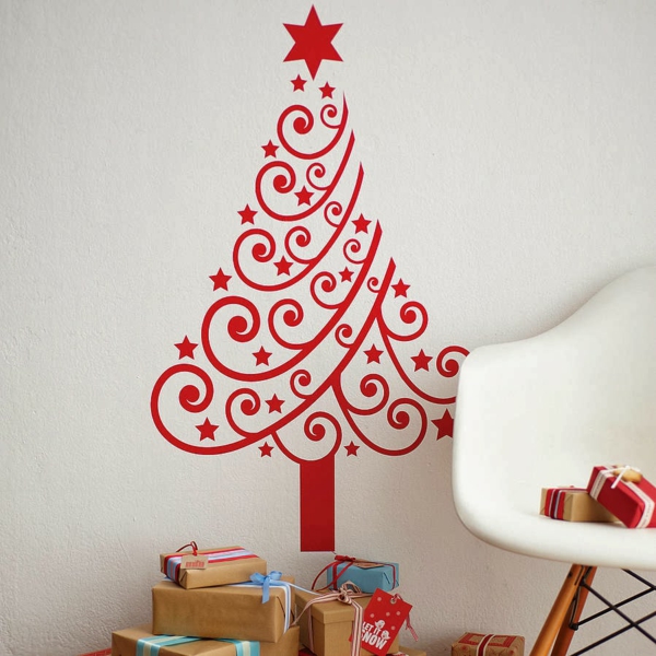 decorațiuni de Crăciun idei perete decal Crăciun copac roșu