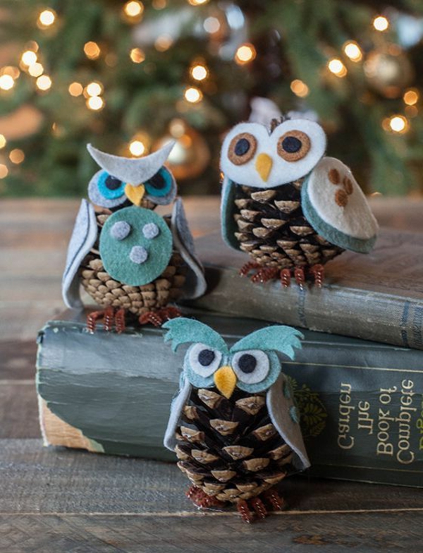 Christmas decoration cone owls felt fabric