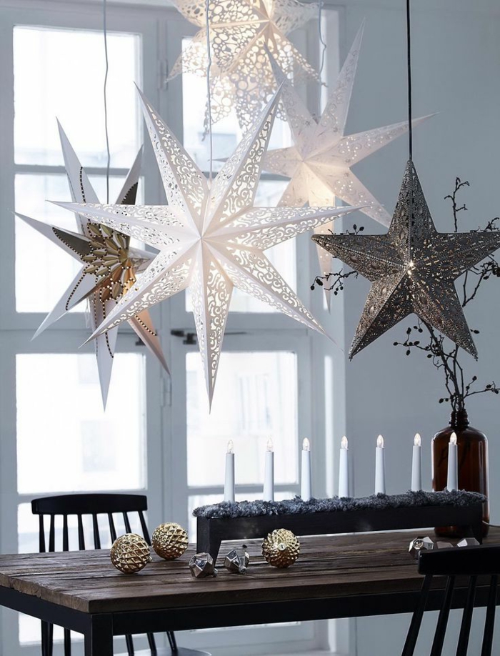 vánoční ozdoby nápady skandinávské vánoční hvězdy svíčky