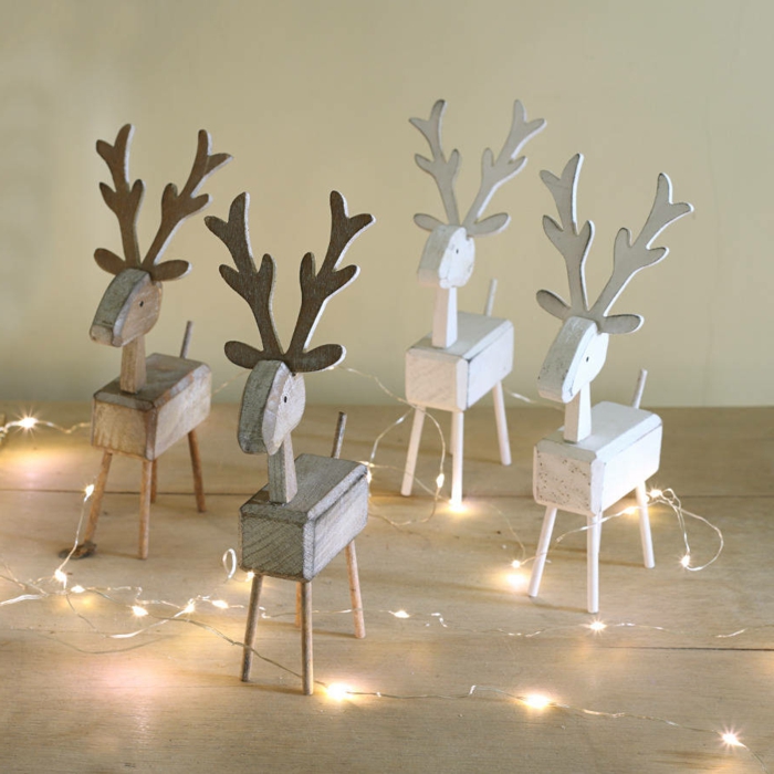 vánoční ozdoby nápady skandinávský styl dřevěné víla světla jelena