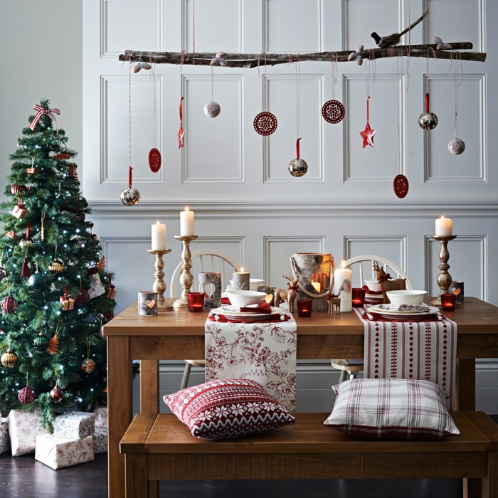 decorațiuni de crăciun scandinave stil lumanari sucursală tabel alergător Crăciun