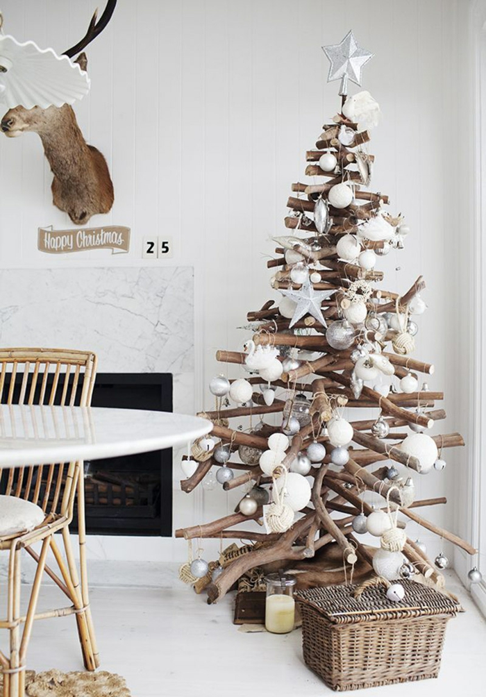 vánoční ozdoby skandinávský styl rustikální vánoční strom krb příslušenství