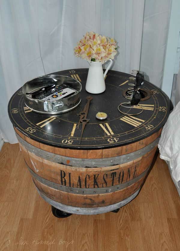 κρασί bar μπαρ μπαρ σε κυλίνδρους DIY έπιπλα ξύλινη πλάκα vintage δωμάτιο ρολόι κομοδίνο