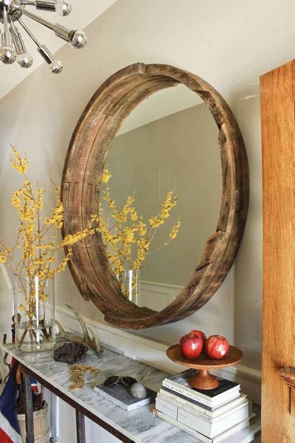 βαρέλι μπαρ μπαρ πίνακας DIY έπιπλα ξύλινα βαρέλι χειροτεχνίας ιδέες καθρέφτη πλαίσιο