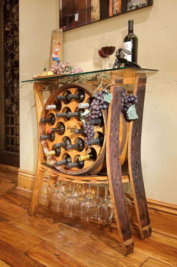 κρασί μπαρ βαρέλι στέκεται ράφι κρασιού αυτο-οικοδόμηση DIY έπιπλα ποτήρια κρασιού μπουκάλια κρασιού