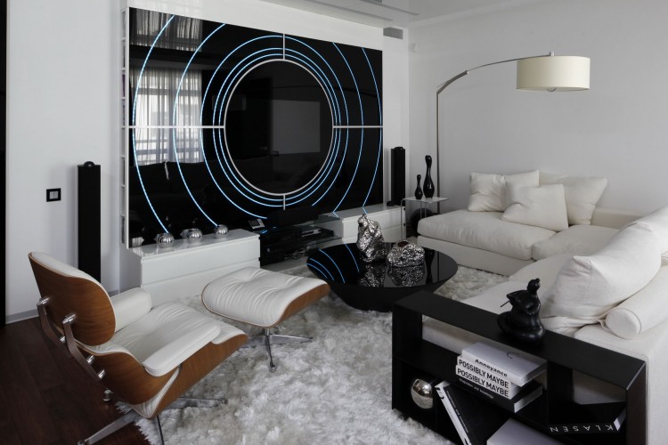 bílý černý vybavení obývací prostor kožené pohovky