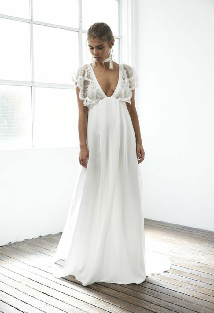 witte boho-stijl jurk bruiloft zomer
