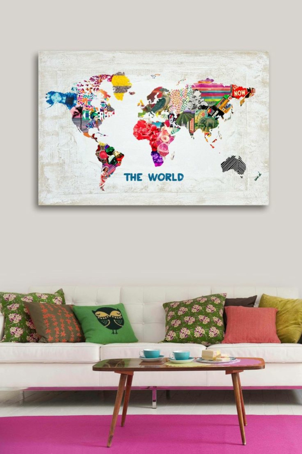 世界地图墙装饰客厅壁画沙发投掷枕头