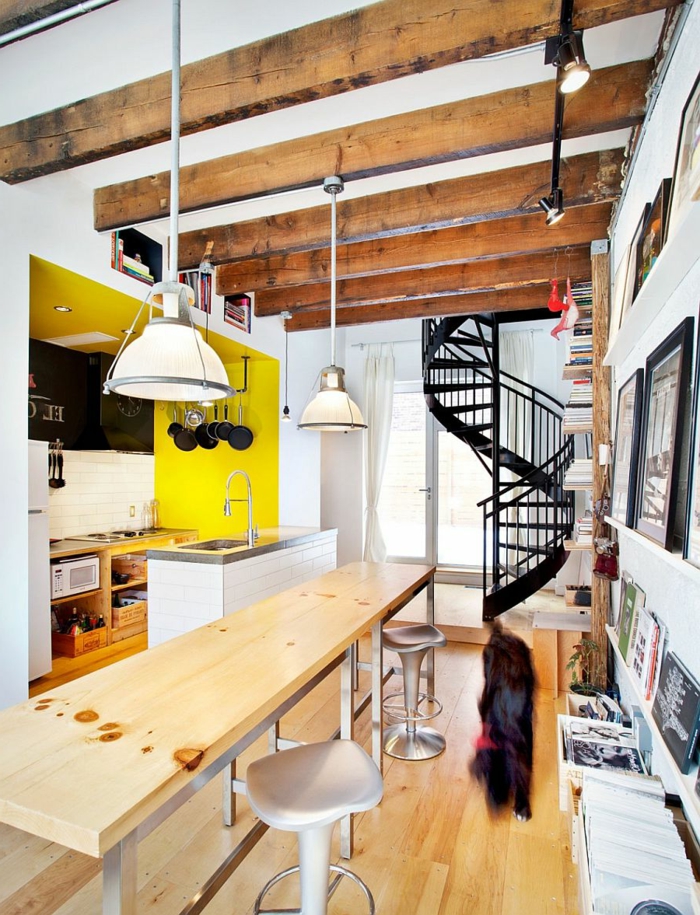 دوامة، الدرج.، باطن، حديث جديد، باطني، درج، الأسود، التصميم الداخلي، الأفكار، kitchen