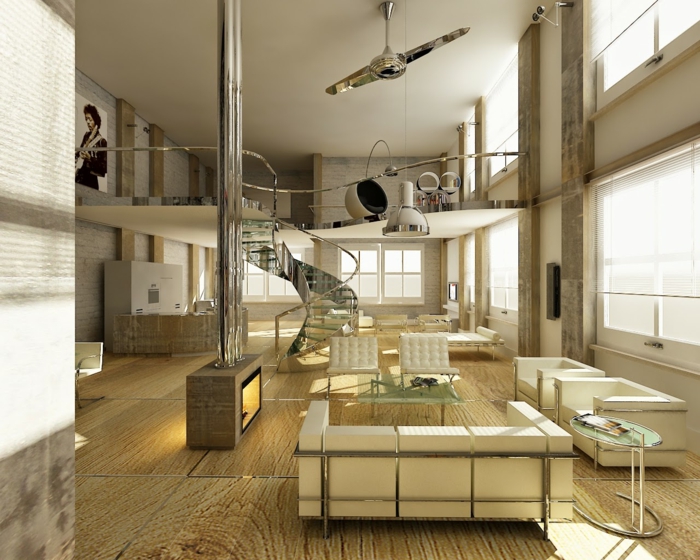 دوامة الدرج غرفة المعيشة الحديثة الداخلية التصميم الداخلي الدرج الزجاج المعدني