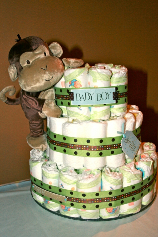 bleie kake utforming instruksjoner baby gaver fødsel ape