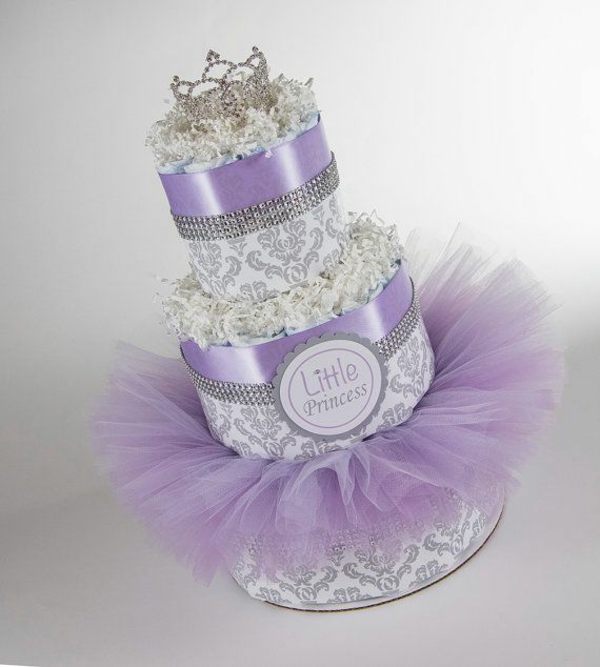 Instrucciones de elaboración del pastel de pañales regalos de bebé nacimiento púrpura