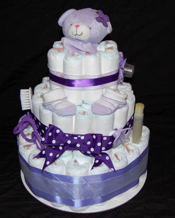 regalos de bebé pañal cake tinker instrucción nacimiento púrpura esquema de color