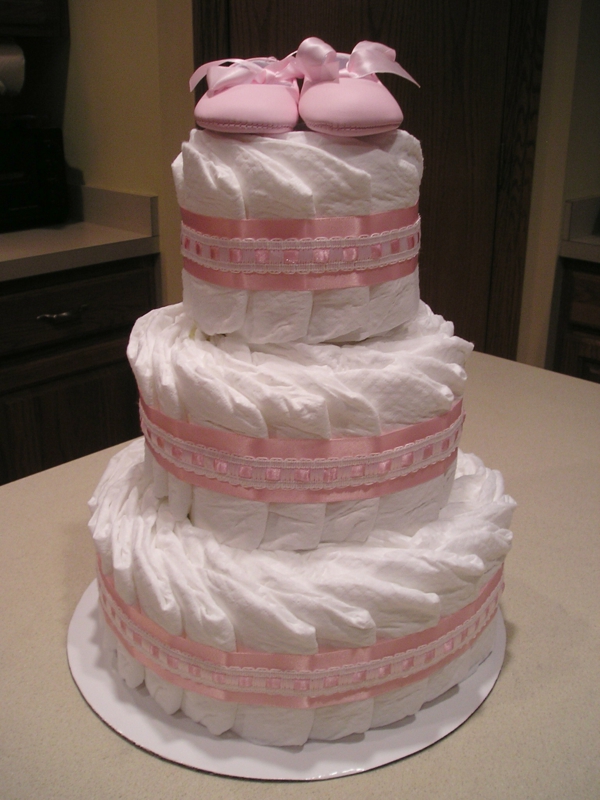 bleie kake rosa håndverk instruksjoner baby gaver fødselsdans