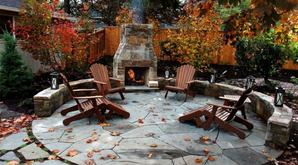 зимна градина тераса дървена палуба столове огнище камина