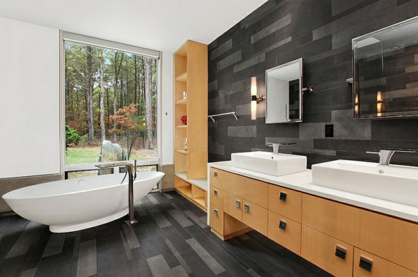 décoration de la maison salle de bain mur design plancher en bois salle de bains meubles