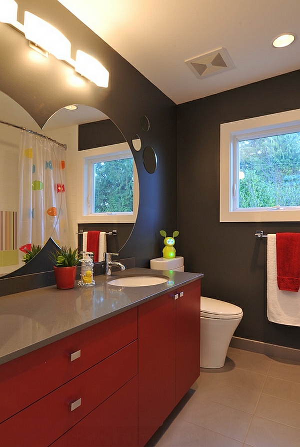 ديكور المنزل الحمام الحديثة مرآة حمراء الحمام