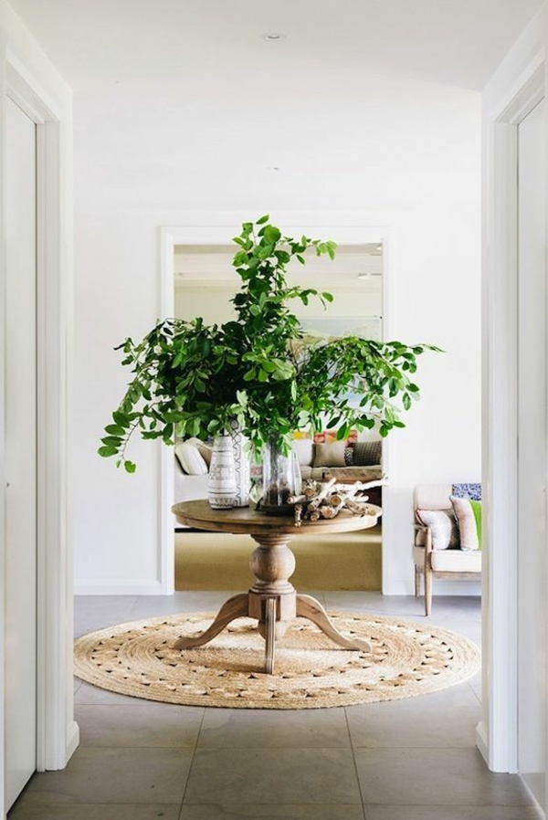 hjem ideer for korridor runde bord grønne planter bank