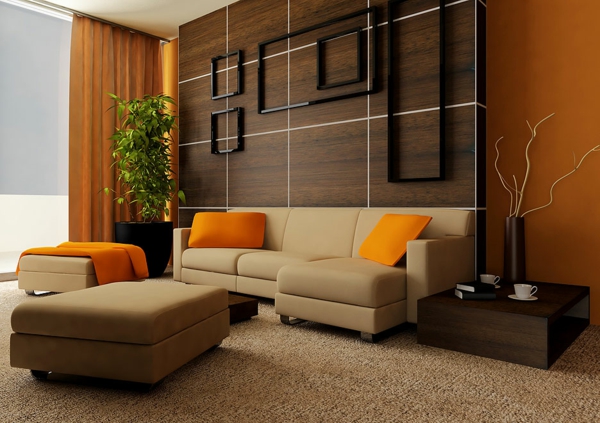Ideas de vida para los colores de la sala decoración de la pared marrón