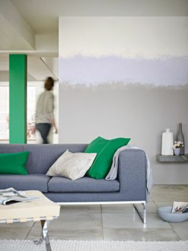 Živé nápady pro obývací pokoj barvy ombre smíšené stěny design
