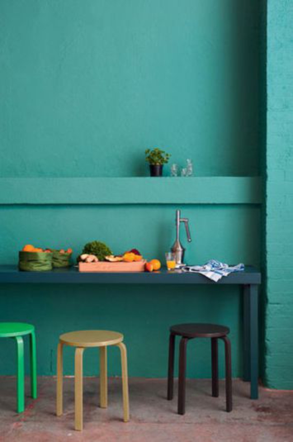 生活思想饱和的色调客厅绿色大胆的颜色墙壁装饰