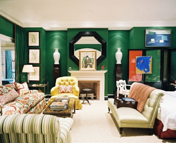 živé myšlenky obývací pokoj zelené barvy stěny design